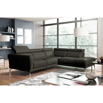 Canapé d'angle en 100% tout cuir épais de luxe italien , 5/6 places DALBERT, couleur anthracite, angle droit