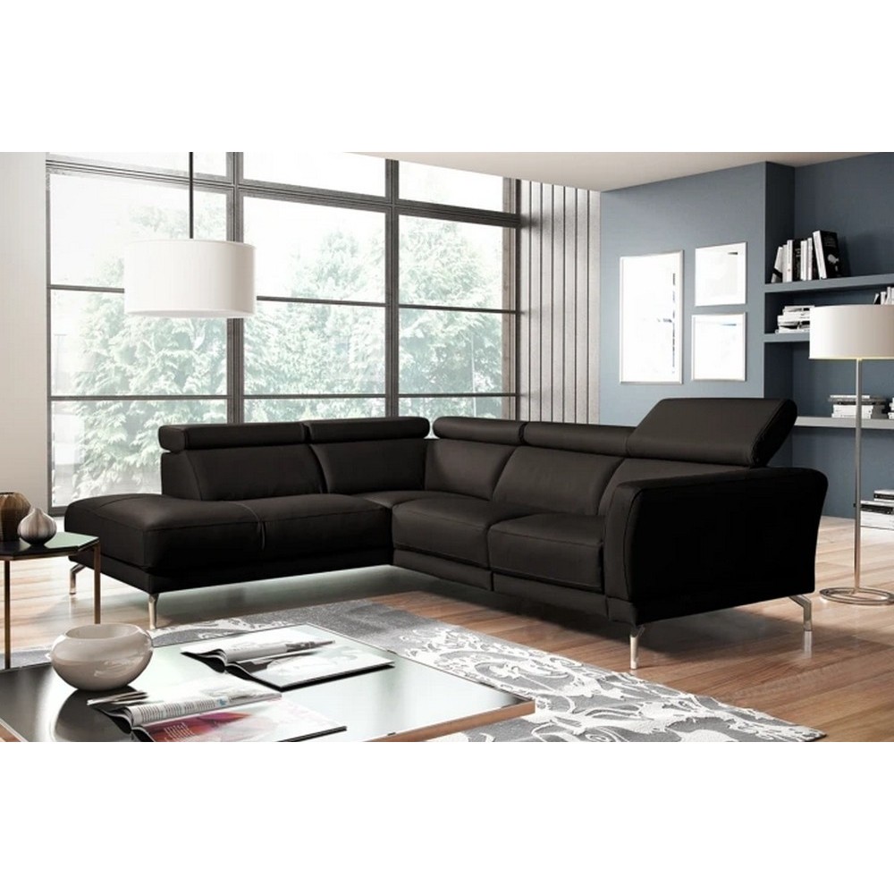 Canapé d'angle en 100% tout cuir épais de luxe italien , 5/6 places DALBERT, chocolat, angle gauche Canapé d'angle en 100% tout cuir épais de luxe italien , 5/6 places DALBERT, chocolat, angle gauche