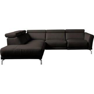 Canapé d'angle en 100% tout cuir épais de luxe italien , 5/6 places DALBERT, chocolat, angle gauche