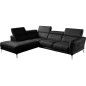 Canapé d'angle en 100% tout cuir épais de luxe italien , 5/6 places DALBERT, couleur noir, angle gauche Canapé d'angle en 100% tout cuir épais de luxe italien , 5/6 places DALBERT, couleur noir, angle gauche