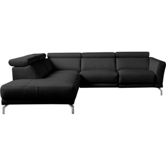 Canapé d'angle en 100% tout cuir épais de luxe italien , 5/6 places DALBERT, couleur noir, angle gauche