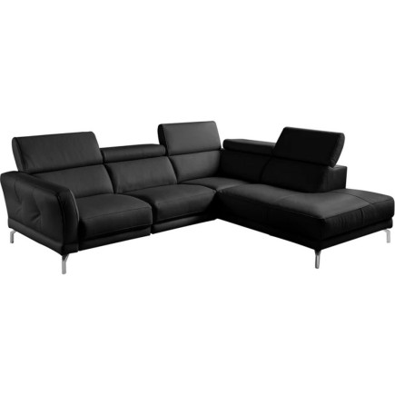 Canapé d'angle en 100% tout cuir épais de luxe italien , 5/6 places DALBERT, couleur noir, angle droit