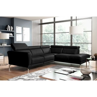 Canapé d'angle en 100% tout cuir épais de luxe italien , 5/6 places DALBERT, couleur noir, angle droit
