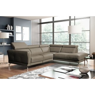 Canapé d'angle en 100% tout cuir épais de luxe italien , 5/6 places DALBERT, couleur taupe, angle droit