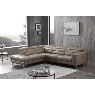 Canapé d'angle avec un relax électrique en cuir de buffle italien de luxe 6 places REVOLAX moka et surpiqure moka, angle gauche,