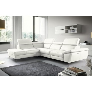 Canapé d'angle relax en 100% tout cuir épais de luxe italien avec relax électrique, 5/6 places KASTER, blanc cassé, angle gauche
