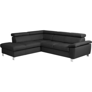 - Canapé d'angle en cuir italien de luxe 5 places LUTECE noir, angle gauche