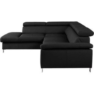 - Canapé d'angle en cuir italien de luxe 5 places LUTECE noir, angle gauche