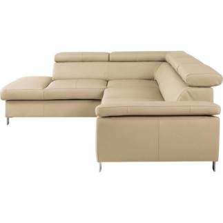 Canapé d'angle en cuir italien de luxe 5 places LUTECE beige, angle gauche