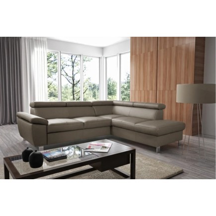 Canapé d'angle en cuir italien de luxe 5 places LUTECE taupe, angle droit