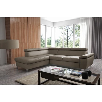 Canapé d'angle en cuir italien de luxe 5 places LUTECE taupe, angle gauche