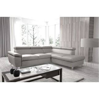 Canapé d'angle en cuir italien de luxe 5 places LUTECE gris clair, angle droit