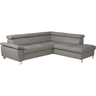 Canapé d'angle en cuir italien de luxe 5 places LUTECE gris clair, angle droit