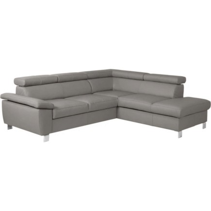 Canapé d'angle en cuir italien de luxe 5 places LUTECE gris clair, angle droit