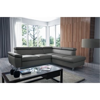 Canapé d'angle en cuir italien de luxe 5 places LUTECE gris foncé, angle droit