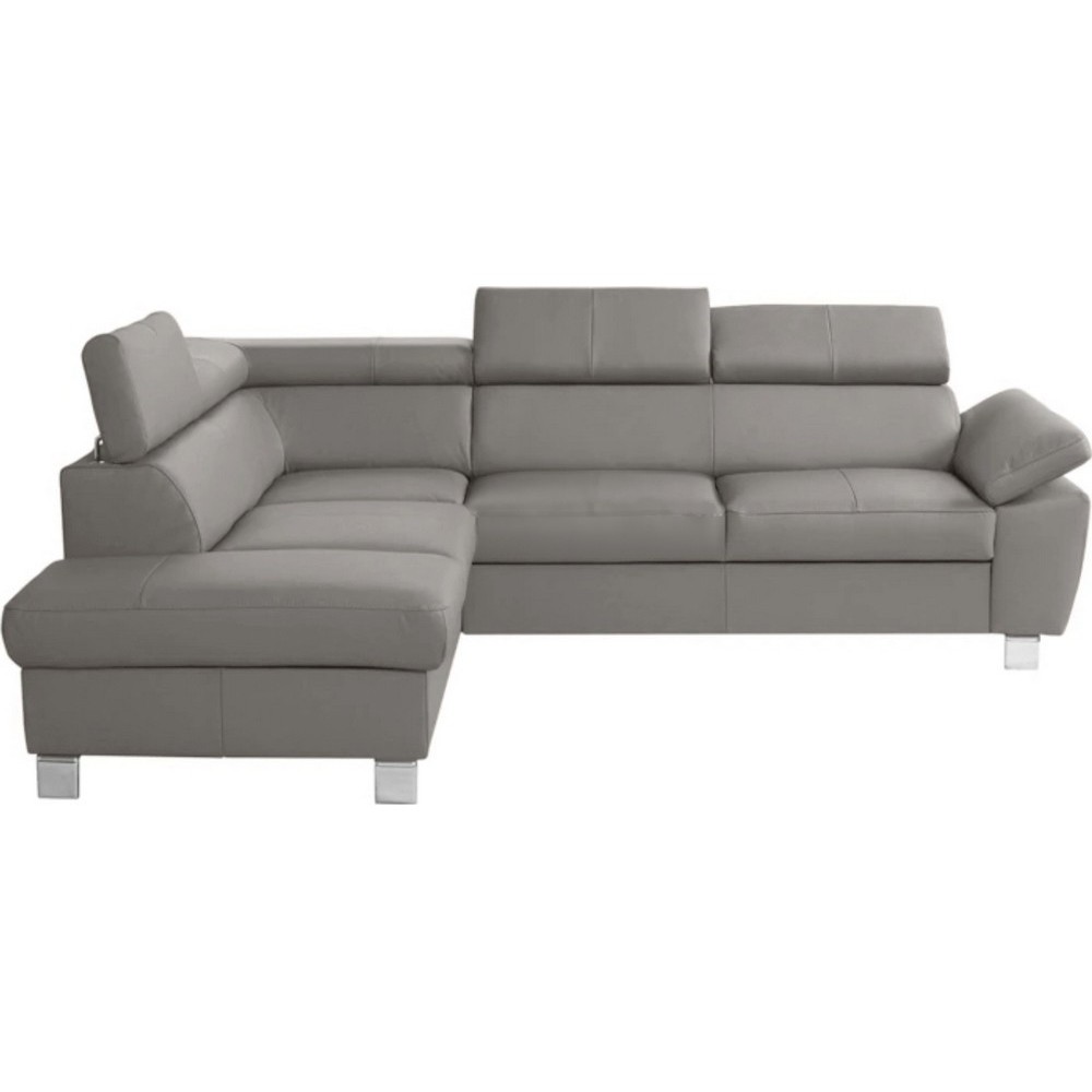 Canapé d'angle en cuir italien de luxe 5 places LUTECE gris clair, angle gauche Canapé d'angle en cuir italien de luxe 5 places LUTECE gris clair, angle gauche