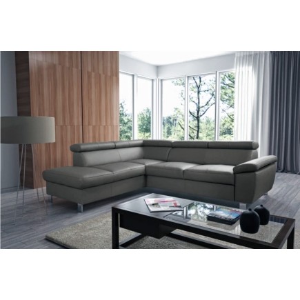 Canapé d'angle en cuir italien de luxe 5 places LUTECE gris foncé, angle gauche