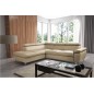 - Canapé d'angle convertible en cuir italien de luxe 5 places LUTECIA avec coffre, beige, angle gauche - Canapé d'angle convertible en cuir italien de luxe 5 places LUTECIA avec coffre, beige, angle gauche