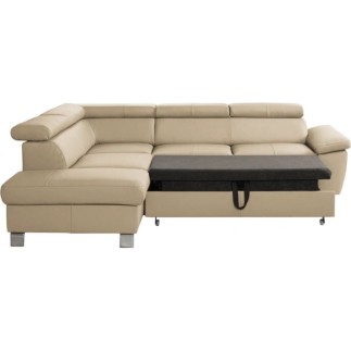 - Canapé d'angle convertible en cuir italien de luxe 5 places LUTECIA avec coffre, beige, angle gauche