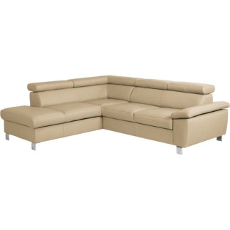 - Canapé d'angle convertible en cuir italien de luxe 5 places LUTECIA avec coffre, beige, angle gauche