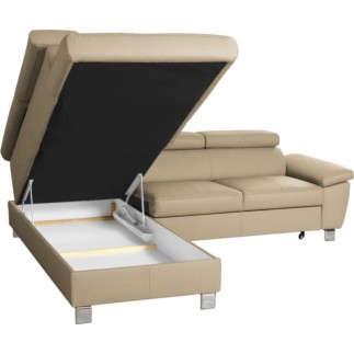 - Canapé d'angle convertible en cuir italien de luxe 5 places LUTECIA avec coffre, beige, angle gauche