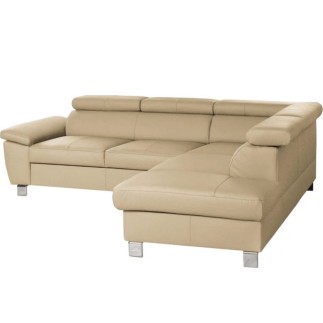 - Canapé d'angle convertible en cuir italien de luxe 5 places LUTECIA avec coffre, beige, angle gauche