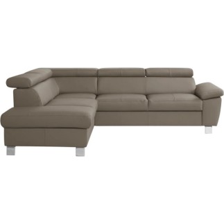 Canapé d'angle convertible en cuir italien de luxe 5 places LUTECIA avec coffre, taupe, angle gauche