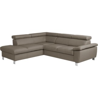 Canapé d'angle convertible en cuir italien de luxe 5 places LUTECIA avec coffre, taupe, angle gauche