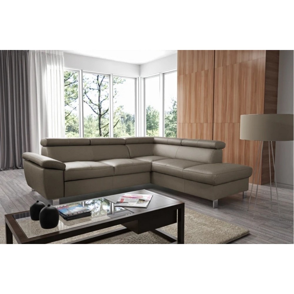 Canapé d'angle convertible en cuir italien de luxe 5 places LUTECIA avec coffre, taupe, angle droit Canapé d'angle convertible en cuir italien de luxe 5 places LUTECIA avec coffre, taupe, angle droit
