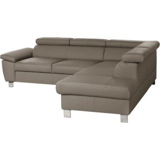Canapé d'angle convertible en cuir italien de luxe 5 places LUTECIA avec coffre, taupe, angle droit