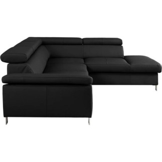 Canapé d'angle convertible en cuir italien de luxe 5 places LUTECIA avec coffre, noir, angle droit