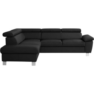 Canapé d'angle convertible en cuir italien de luxe 5 places LUTECIA avec coffre, noir, angle gauche