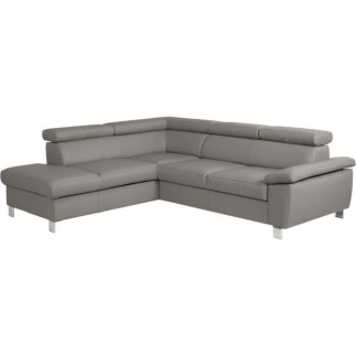 Canapé d'angle convertible en cuir italien de luxe 5 places LUTECIA avec coffre, gris clair, angle gauche