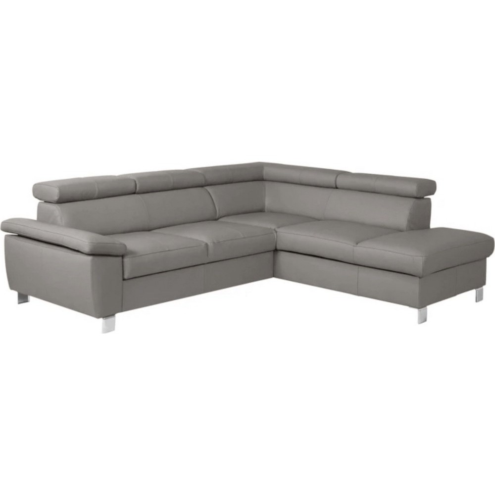 Canapé d'angle convertible en cuir italien de luxe 5 places LUTECIA avec coffre, gris clair, angle droit Canapé d'angle convertible en cuir italien de luxe 5 places LUTECIA avec coffre, gris clair, angle droit