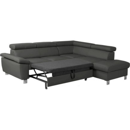 Canapé d'angle convertible en cuir italien de luxe 5 places LUTECIA avec coffre, gris foncé, angle droit