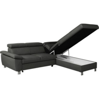Canapé d'angle convertible en cuir italien de luxe 5 places LUTECIA avec coffre, gris foncé, angle droit