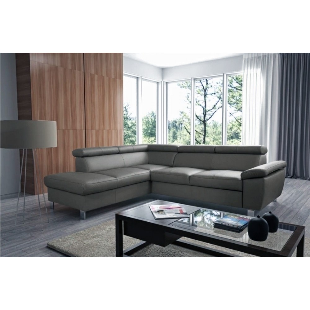- Canapé d'angle convertible en cuir italien de luxe 5 places LUTECIA avec coffre, gris foncé, angle gauche - Canapé d'angle convertible en cuir italien de luxe 5 places LUTECIA avec coffre, gris foncé, angle gauche
