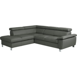 - Canapé d'angle convertible en cuir italien de luxe 5 places LUTECIA avec coffre, gris foncé, angle gauche