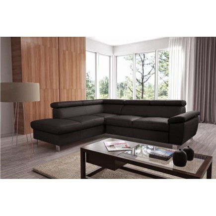 - Canapé d'angle convertible en cuir italien de luxe 5 places LUTECIA avec coffre, chocolat, angle gauche