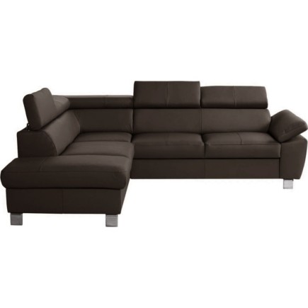 - Canapé d'angle convertible en cuir italien de luxe 5 places LUTECIA avec coffre, chocolat, angle gauche