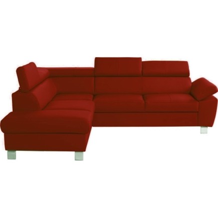 - Canapé d'angle convertible en cuir italien de luxe 5 places LUTECIA avec coffre, rouge foncé, angle gauche