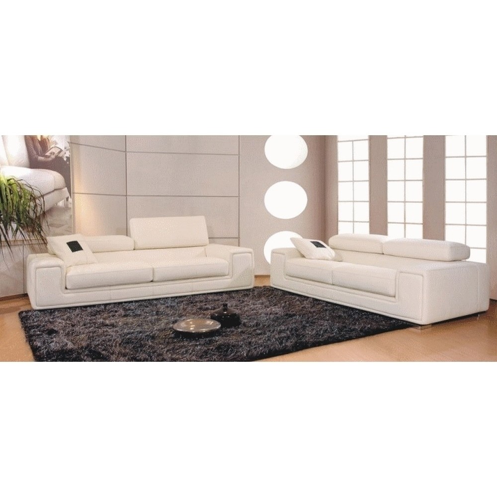 Ensemble GENEVA 2 pièces: canapé 3 places + 2 places en cuir luxe italien vachette, blanc Ensemble GENEVA 2 pièces: canapé 3 places + 2 places en cuir luxe italien vachette, blanc