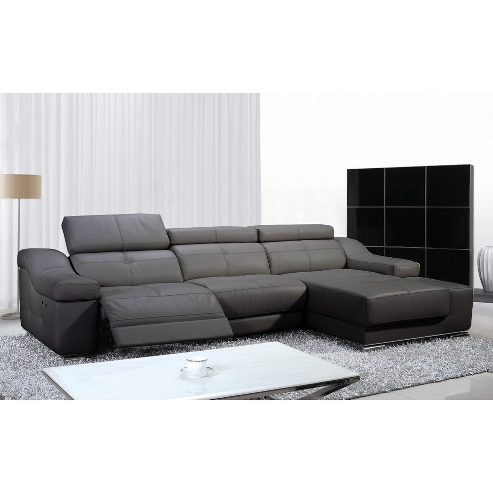 Canapé d'angle double relax en cuir EPAIS de buffle italien de luxe 5 places BiRELAX, gris foncé, angle droit. Canapé d'angle double relax en cuir EPAIS de buffle italien de luxe 5 places BiRELAX, gris foncé, angle droit.