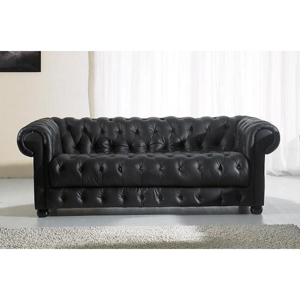 Canapé CHESTERFIELD SELECT 3 places cuir supérieur luxe. Noir - Vénésetti Canapé CHESTERFIELD SELECT 3 places cuir supérieur luxe. Noir - Vénésetti