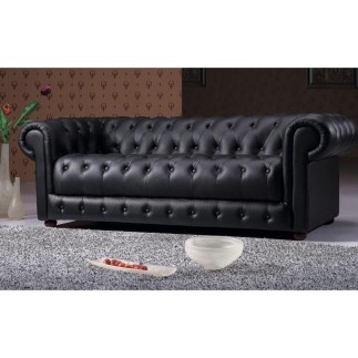 Canapé CHESTERFIELD SELECT 3 places cuir supérieur luxe. Noir - Vénésetti