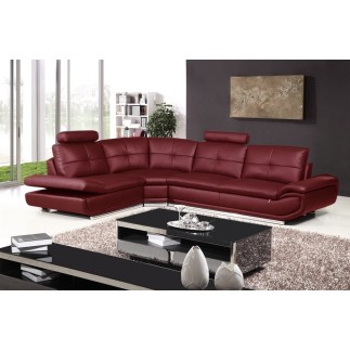 Canapé d'angle en cuir buffle italien de luxe 6/7 places BELLALIGNA, couleur bordeaux, angle gauche