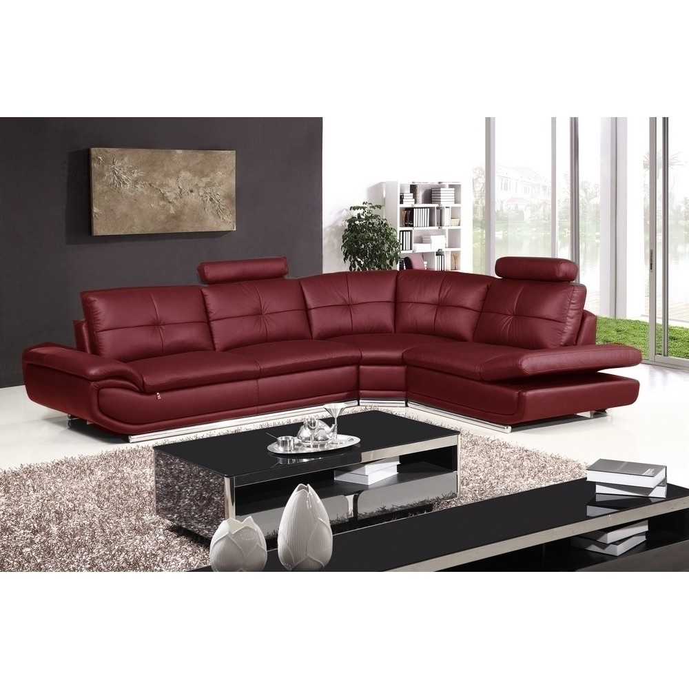 Canapé d'angle en cuir buffle italien de luxe 6/7 places BELLALIGNA, couleur bordeaux, angle droit, angle gauche
