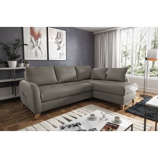 Solde de paiement: Canapé d'angle convertible en cuir de luxe italien , 5 places CONFORIA, taupe, angle droit