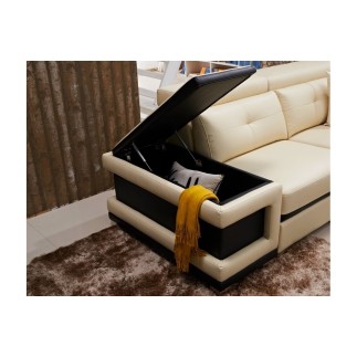 Canapé d'angle cuir buffle italien 7/8 places, BELLISSIMO, beige et chocolat, angle gauche