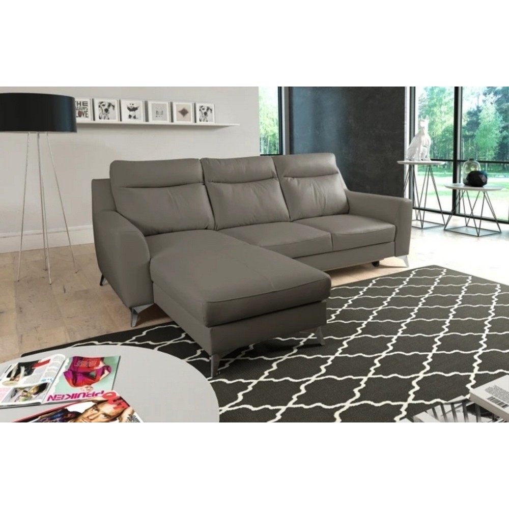 - Canapé d'angle convertible en cuir italien de luxe 5/6 places GIANNI avec coffre, taupe, angle gauche - Canapé d'angle convertible en cuir italien de luxe 5/6 places GIANNI avec coffre, taupe, angle gauche
